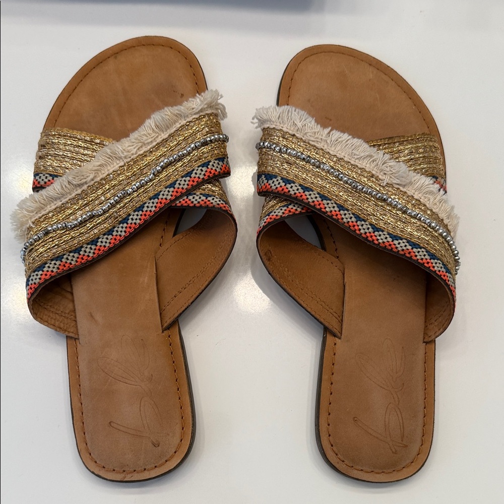 Boho Chic Tan and Gold Sandals